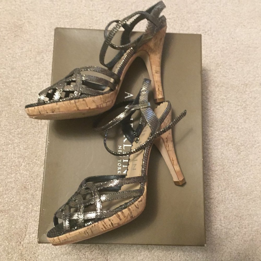 Anne Klein New York Pewter Medtallic Strap High Heels Shoes ~ Size 6